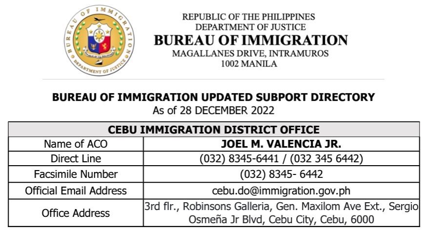 Bureau of Immigration in Cebu.