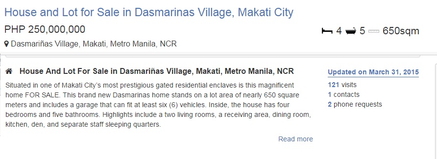 Dasmarinas Village, Makati 250,000,000, 650sqm
