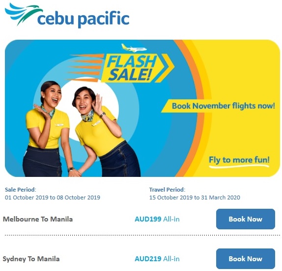 Flights Australia to Manila 2019-20