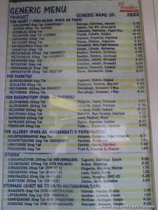 Generics Pharmacy Puerto Galera, Price List